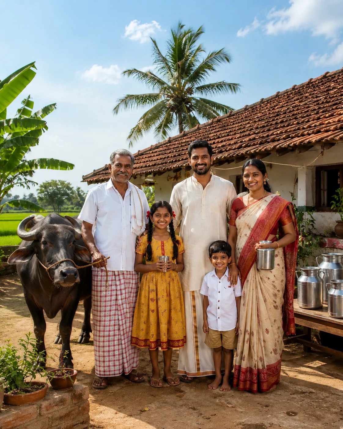 A Vijaya farmer family at their farmstead in coastal Andhra Pradesh