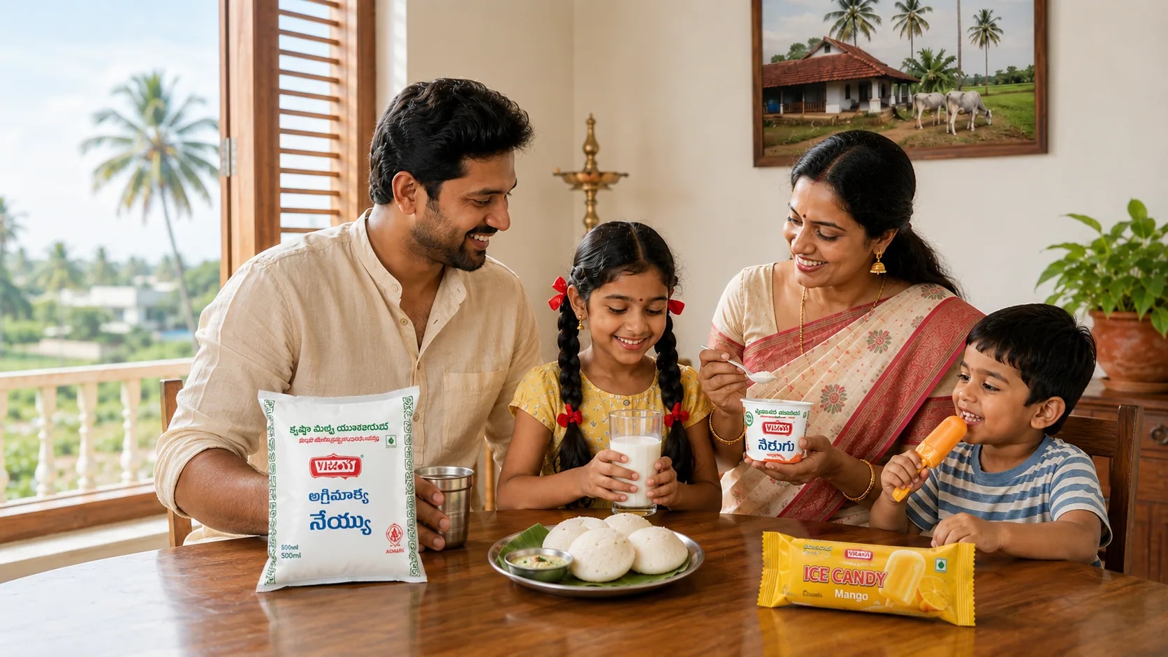 A Telugu family enjoying breakfast with Vijaya milk